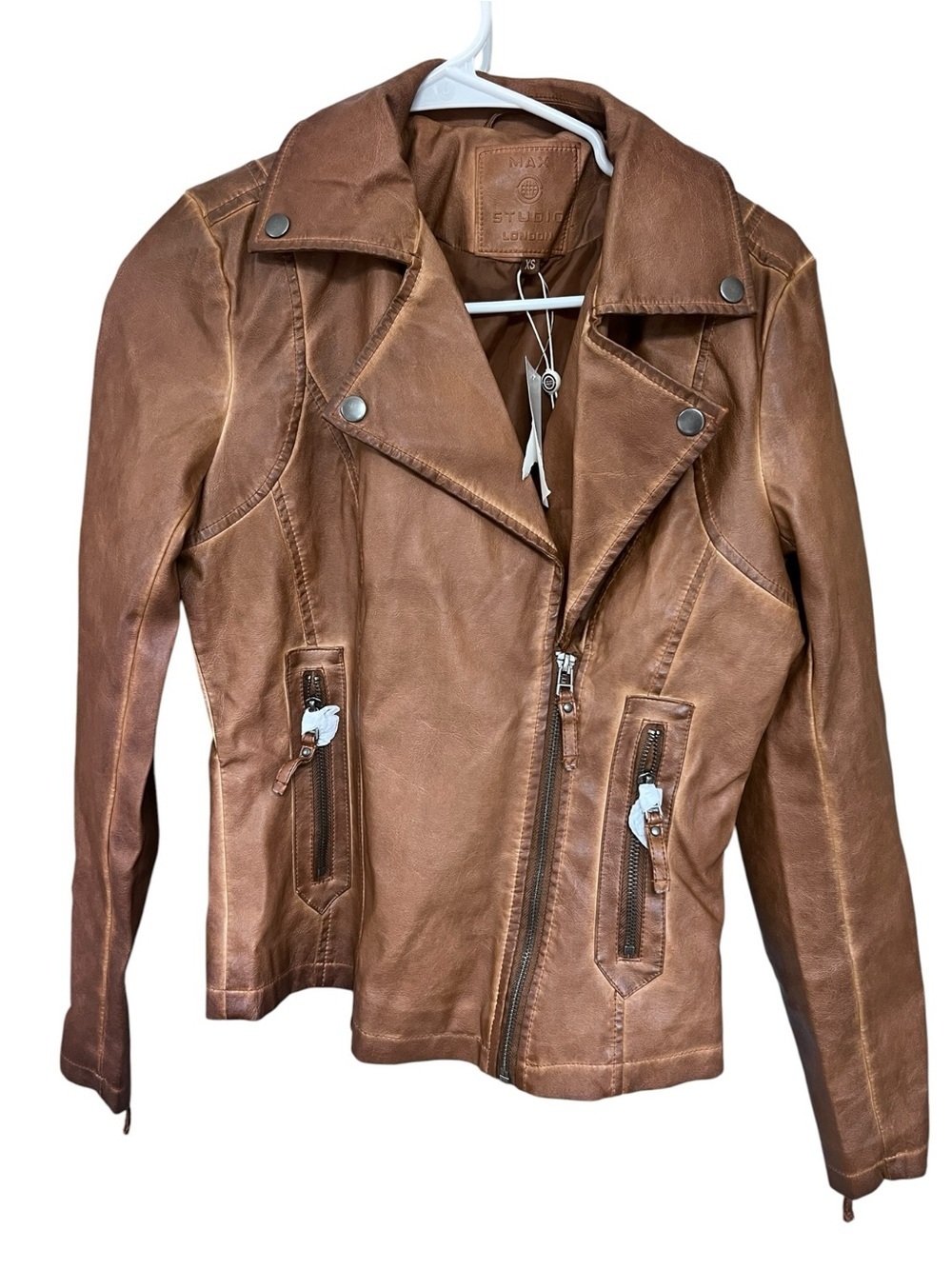 Max Studio Faux Leather Moto Jacket - Brown